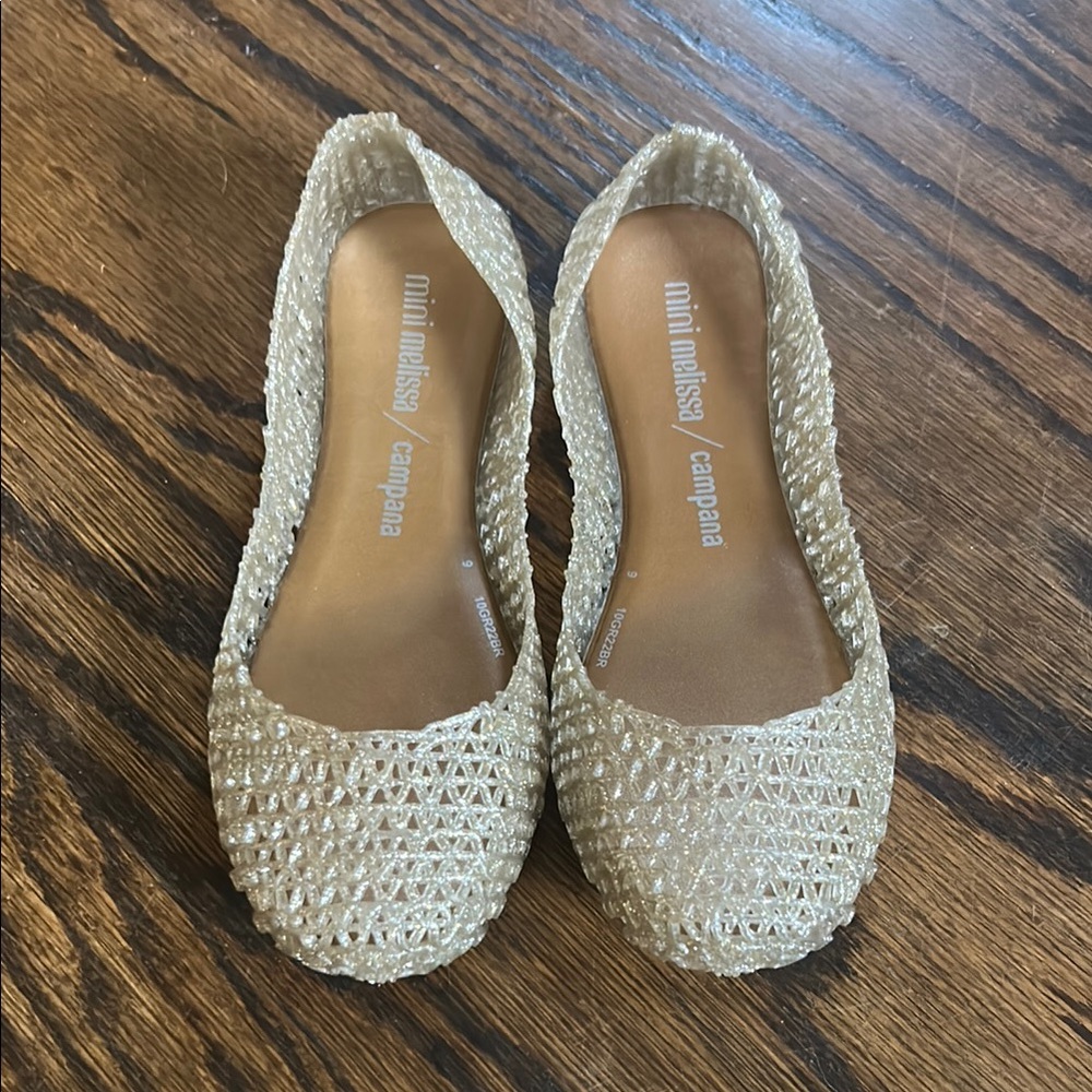 Mini Melissa Gold Glitter Jelly Ballet Flats for Kids